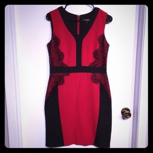 Red and black sheath dress